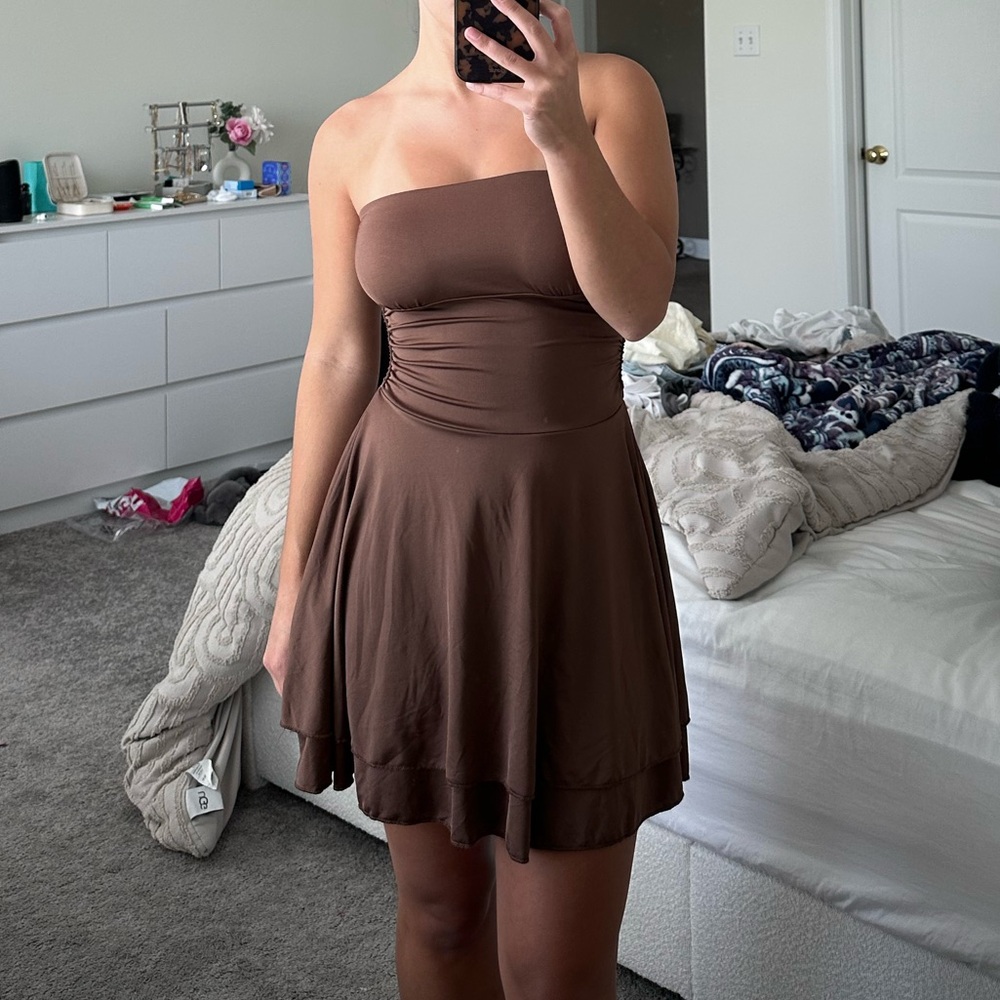 Brown Strapless Dress